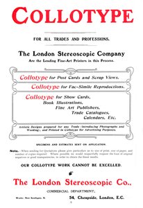 An advert for the Collotype process offered by The London Stereoscopic Company, 1903 by Unbekannt