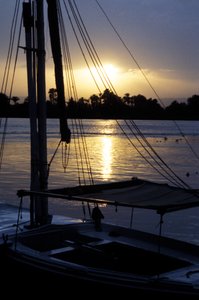 An Anchored Felucca on the River Nile at Sunset