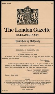 An Extraordinary Bulletin by The London Gazette Announcing the Death of King George V by Unbekannt