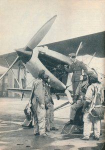 An instructor explaining engine details to pupils at Sealand Aerodrome, Flintshire, c1936-c1937