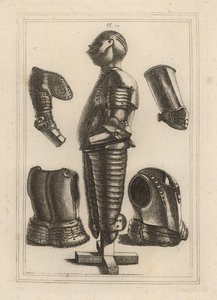 Ancient suit of bright armour for John de Courcy, Earl of Ulster, and pauldron, garde-brass, avant-brass or vambrace of Duke of Monmouth by Unbekannt
