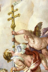 Angels Holding a Cross, Fresco by Johann Michael Rottmayr, Karlskirche, Vienna, Austria