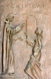 Annunciation Basilica Door Sculpture: The Visitation (Mary and Elizabeth)