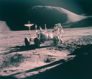 Apollo 15 Astronaut James Irwin with the Lunar Rover by Unbekannt