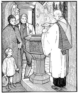 Artisan family having their child baptised by Unbekannt
