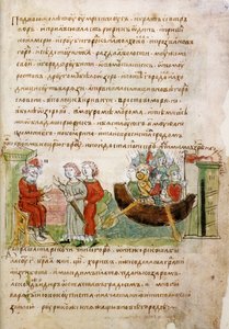 Askold and Dir asked by Rurik for permission to go to Constantinople from the Radziwill Chronicle, 15th century by Unbekannt