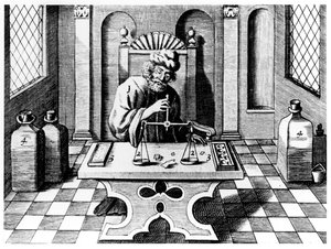 Assayer testing samples of gold and silver by Unbekannt
