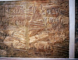 Assyrian relief showing transport of timber from Lebanon by water, Khorsabad, 8th century BC by Unbekannt