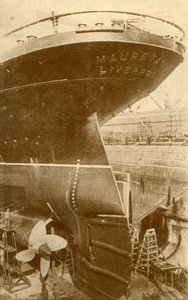 At Work on the Stern of the Mauretania, in Dry Dock, c1930