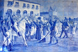 Azulejo mosaic depicting Cachoeira people cheering Prince Pedro, who led Brazil to independence, Cachoeira, Brazil