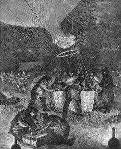 Balloon Ascent at Night from Gare du Nord, Paris, Franco-Prussian War