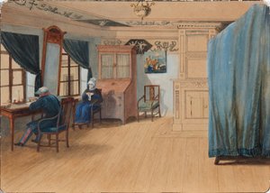 Bedroom Interior. Count Yegor Frantsevich Kankrin at His Desk