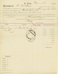Bill of lading, steamboat M[ary] E. Forsyth, Sunnyside, Arkansas, November 1, 1864