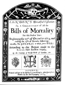 Bills of Mortality Bill for London, Covering Part of the Period of the Great Plague