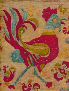 Bird Motif Cock from an embroidered valance of Ionian Islands, c.1640