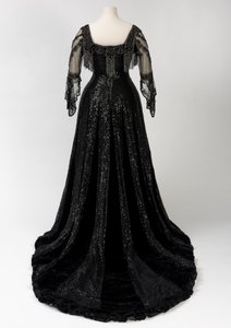 Black Full Length Evening Gown Worn by Queen Alexandra, with Bead and Sequin Decoration and Incorporating Queen Alexandra’s Signature Black Silk and Gold Lettered Name Tape, Made by Barolet of Knightsbridge, London 1908-1910 by Unbekannt