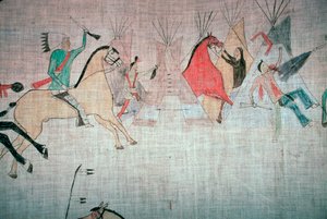 Blackfoot Native American Tepee Lining Showing an Attack on a Camp