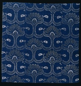 Blue Indigo Resist Print with Stylized Leaf Design, 1790 by Unbekannt