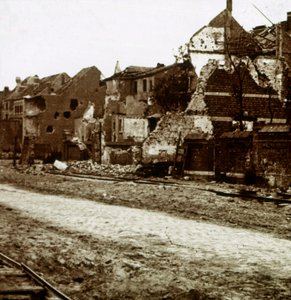 Bombed-out buildings, Nieuwpoort, Flanders, Belgium, c1914-c1918