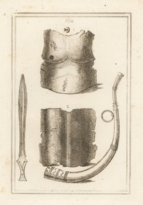 Breastplate and Back-piece of Ancient Roman Cuirass, Roman Lituus, and Ancient Brass Sword by Unbekannt