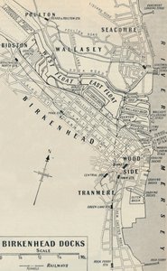 Brikenhead Docks lie on the Cheshire side of the River Mersey, 1936