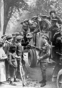British Troops on the Way to the Front, France, 1914