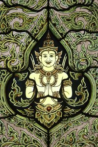 Buddha: Stained Glass Window, Marble Temple, Wat Benchamabophit Dusitvanaram Ratchaworawiharn, 1899, Bangkok, Thailand
