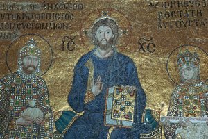 Byzantine Mosaic Showing Christ Enthroned Between Earthly Rulers by Unbekannt