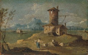 Capriccio with an Island, a Tower, and Houses by Unbekannt