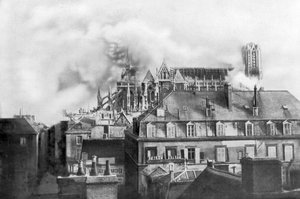 Cathedral of Reims on fire from German shelling, France, 1914 by Unbekannt
