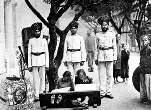Children in the stocks, Hong Kong, 1908