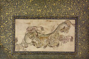 Chilins Chinese Chimerical Creatures Fighting with a Dragon by Unbekannt