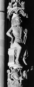 Christ Judge Sculpture on the pillar of angels. Cathedrale Notre Dame de Strasbourg (Lower Rhine)