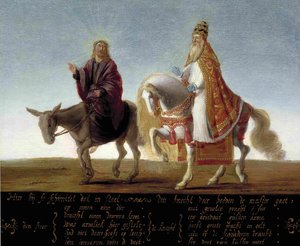 Christ on a donkey, the pope on horseback by Unbekannt