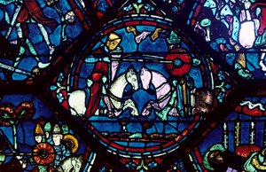 Combat Between Roland and King Marsile, Stained Glass, Chartres Cathedral, France, 1194-1260 by Unbekannt