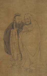 Confucius and Buddha Cradling a Qilin by Unbekannt