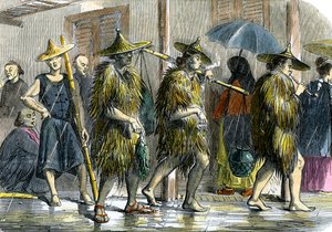 Coolies at Hong Kong, in wet weather