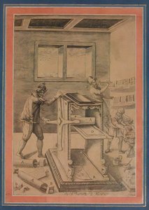 Copper Plate Printers at Work, Folio from the Davis Album, Iran, dated 1784-85 by Unbekannt