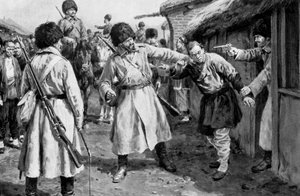 Cossacks Searching for Japanese Spies in a Manchurian Village, Russo-Japanese War