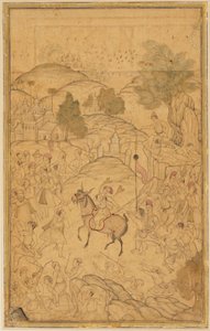 Crowd scene with mounted figure, 16th century