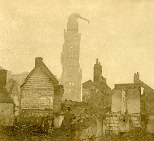 Damaged spire of Notre-Dame de Brebières, Albert, northern France by Unbekannt