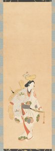 Dancer in a White Dress, Patterned with Colored Leaves by Unbekannt