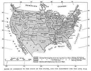 Dates of Admission to the Union of the States, and the Alignment for the Civil War by Unbekannt