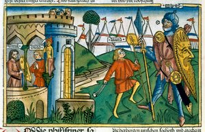 David defeats Goliath and meets Saul by Unbekannt