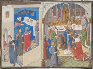 Death of Amalric I of Jerusalem. Coronation of Baldwin IV. Miniature from the Historia by William of Tyre by Unbekannt