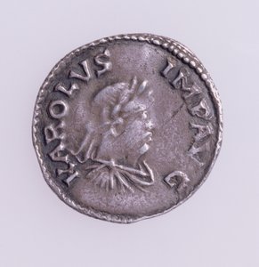 Denier of Charlemagne obverse showing a portrait of Charlemagne, Quentovic Mint 768-814 by Unbekannt