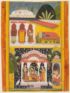 Desavarari Ragini, from a Ragamala Series: A Lady and Two Attendants in a Bower