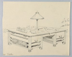 Design for Massive Library Storage Table with Two Open Stretcher Shelves on Either Side, 1900–05 by Unbekannt