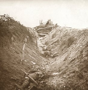 Destroyed Tank and Dead Body, Auberives, France