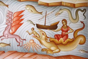 Detail of a Fresco in Capharnaum Greek Orthodox Church, Capharnaum, Israel